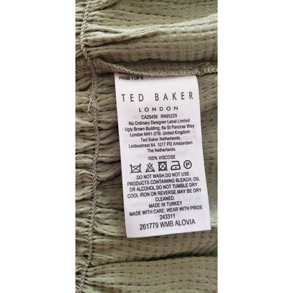 NWT $175 TED BAKER LONDON ALOVIA SMOCKED TOP LACE UP BACK MID-GREEN TOP SZ 2/US6 - Picture 12 of 12